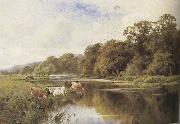 Henry h.parker Cattle watering on a Riverbank (mk37) oil painting reproduction